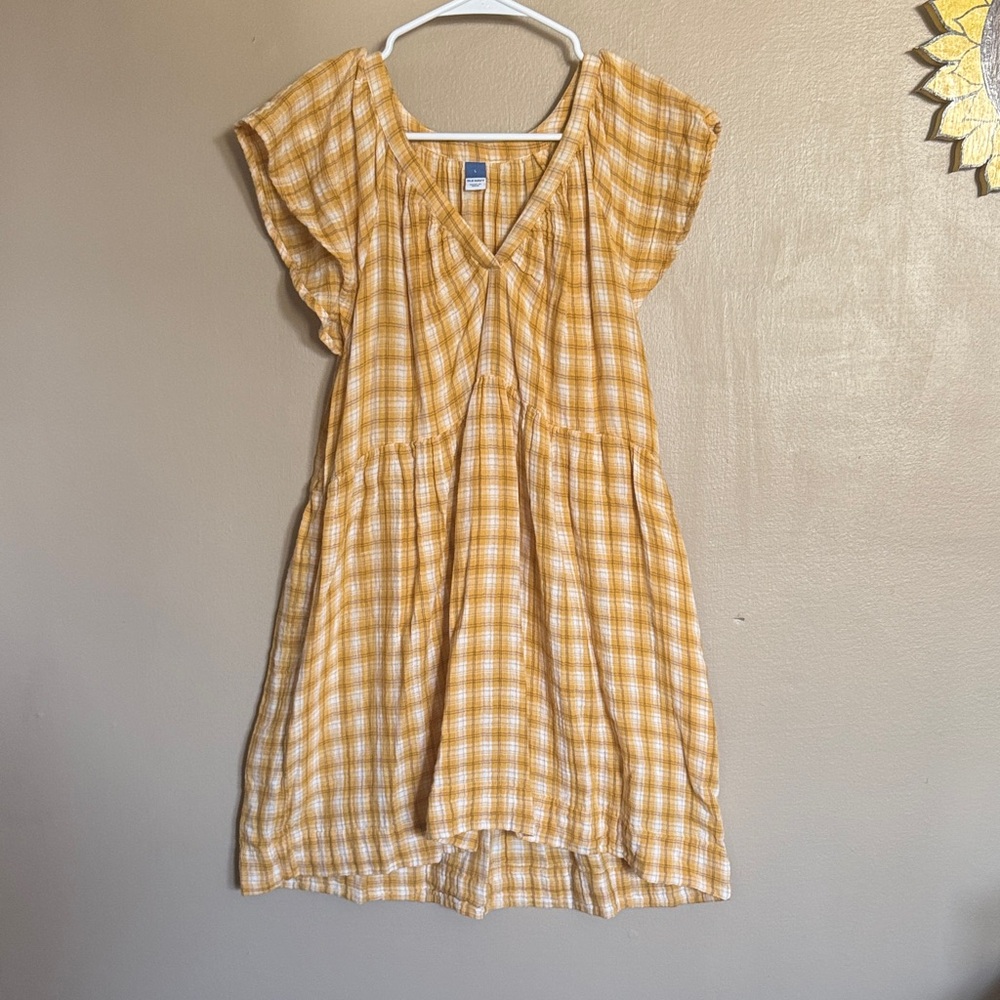 Old Navy Yellow Checkered women’s dress, hidden side pockets